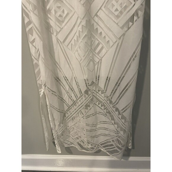 Chico's White Burnout Maxi Dress Sheer Side Slit Geometric Renee Size 8 Small - Picture 5 of 15